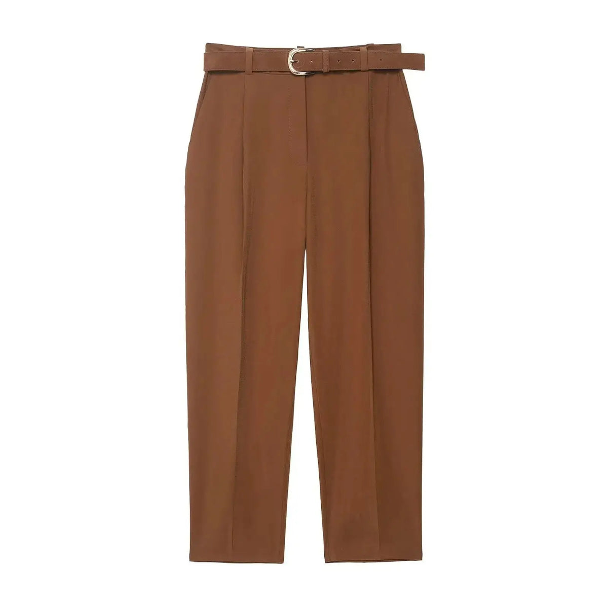 Cyflymder  Women's High Waist Ankle Trousers Zipper Fly Belted Office Chic Fashion Pants with Side Pockets