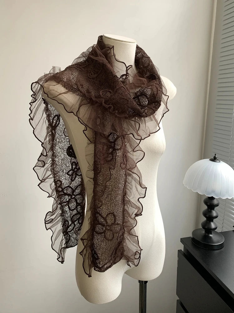 Cyflymder  Y2k Aesthetic Gauze Patchwork Vintage Neckerchief Harajuku Women Hollow Out Grunge Scarves Streetwear Girl Embroidery Scarf