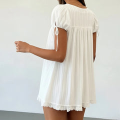Cyflymder  Vintage Puff Sleeve Maternity Dress Women Square Neck A-line Mini Ruffled Dresses Fairy Loose Fit Flowy Short Dress