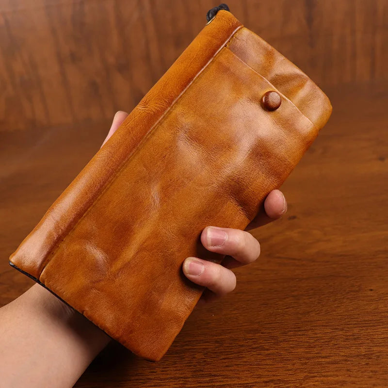 Cyflymder  Handcrafted Men's Long Wallet with Vintage Charm and Multifunctional Design Retro Card Bag