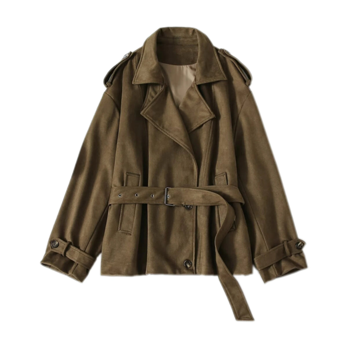 Cyflymder  Fashion Faux Suede Jacket Windbreaker Women Casual Retro Long Sleeve Loose With Belt Trench Coat Female 2025 New Autumn Winter