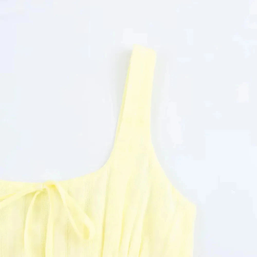 Cyflymder  Elegant Long Dress For Women Lace Up Sleeveless Square Neck Dresses 2025 New Summer Chic Casual Simple Vacation Beach Midi Dress
