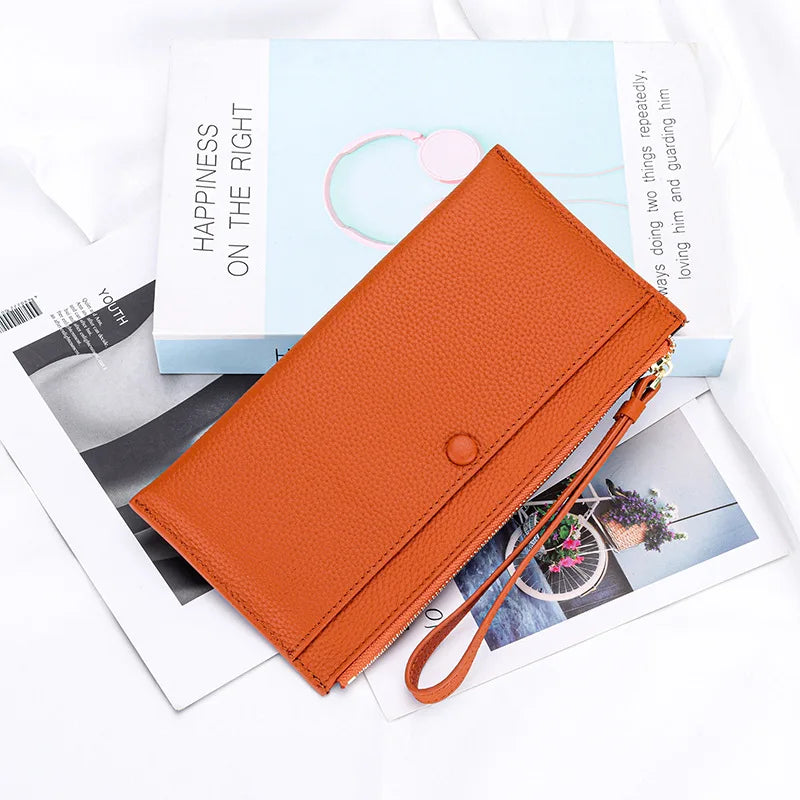 Cyflymder  Genuine Leather Women Long Wallet Female Wallets Ladies Clutch Cow Leather Coin Purse Credit Card Holder Wrist phone purse