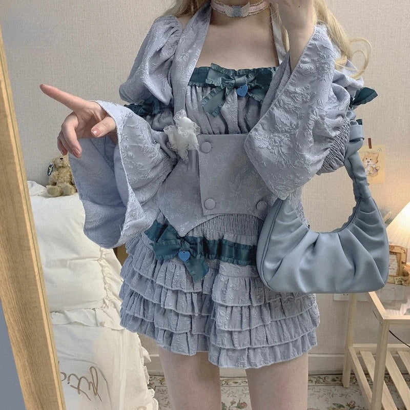 Cyflymder  Lolita Cake Mini Skirts Women Japanese A-line High Waist Black Pleated Skirt Girly Kawaii Love Y2k Layered Skirts Fairy Outfit
