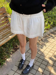 Cyflymder  Lace-up A-line Shirks Women New Cotton High Waist Elastic Ruffles Hem Sweet Mini Skirts Vintage Cute Streetwear Chic Falda