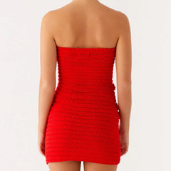 Cyflymder  Sexy Tube Top Dress Women 3D Flower Backless Strapless Sleeveless Bodycon Short Mini Dress y2k Evening Party Dresses