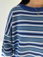 Cyflymder  Casual V-Neck Sweater Women s Loose Knit Pullover Long Sleeve Striped Jumper Autumn Winter Warm Knitwear Tops for Ladies
