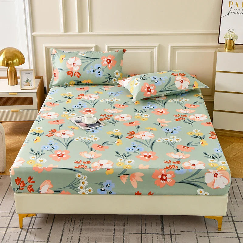 Cyflymder Fitted Sheet Set Floral Style Bed Cover Pillowcase постельное бельё набор Home Elastic Bedsheet Skin-friendly Bed Linen