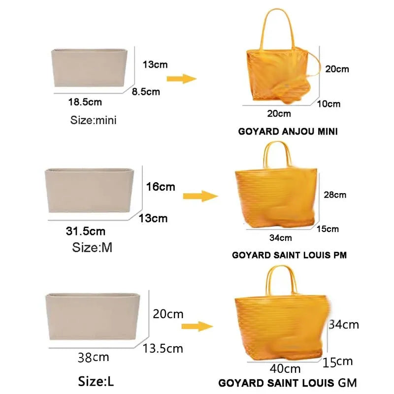 Cyflymder Felt Insert Bag Cosmetic Organizer Insert For Goyard Tote,Makeup Bags With Zipper, Inner Pouch Fit Luxury Handbags for Women
