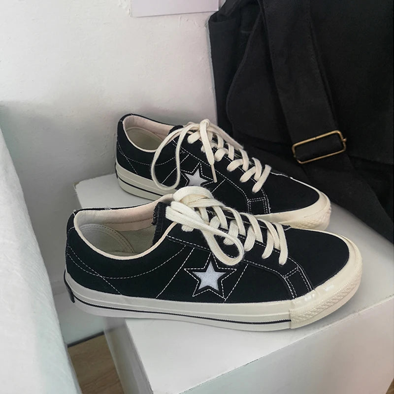 Cyflymder  Retro Star Canvas oes Women's Versatile Little Dir oes INS Skateboard oes Hong Kong Sle Ulzzang Trendy Student Whit...