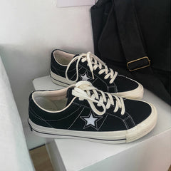 Cyflymder  Retro Star Canvas oes Women's Versatile Little Dir oes INS Skateboard oes Hong Kong Sle Ulzzang Trendy Student Whit...