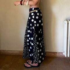 Cyflymder  Contrasting Polka Dot Patchwork Elegant A-Line Knit Skirt Summer Vacation Beach Low-Rise Skirt Streetwear Women Clothes