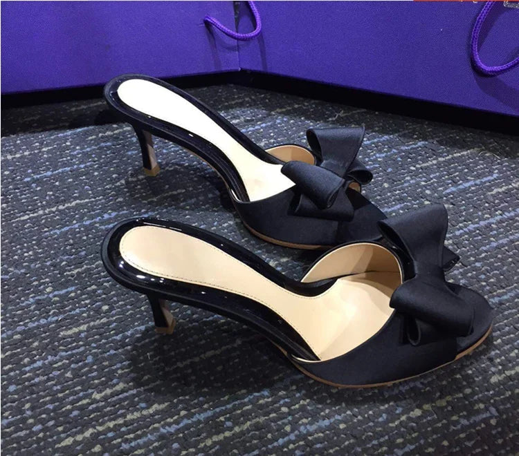 Cyflymder summer new sandals bow slippers fish mouth silk fine heels high Versatile women shoes sex pumps