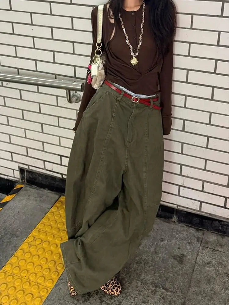 Cyflymder  Y2K American Large Size Waed Knife  Jeans Women's New Sle Spicy Bf Retro Floor Length Wide Leg Pants Casual High Waist