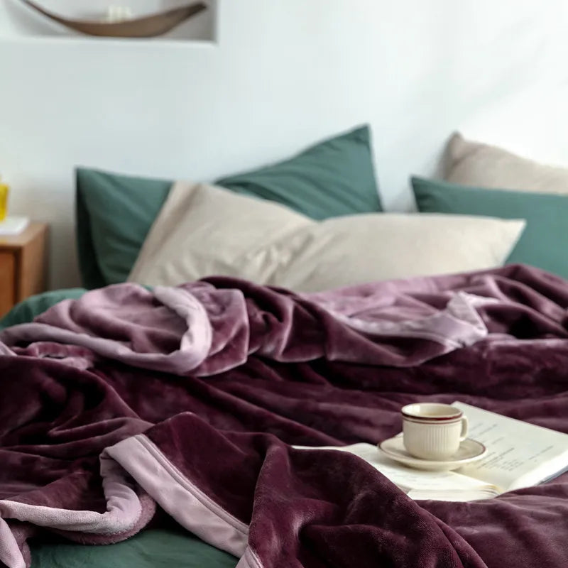 Cyflymder  Nordic Solid Flannel Blankets Warm Multifunctional Sleeping Blanket for Office Home Queen King Size Bedspread for All Seasons