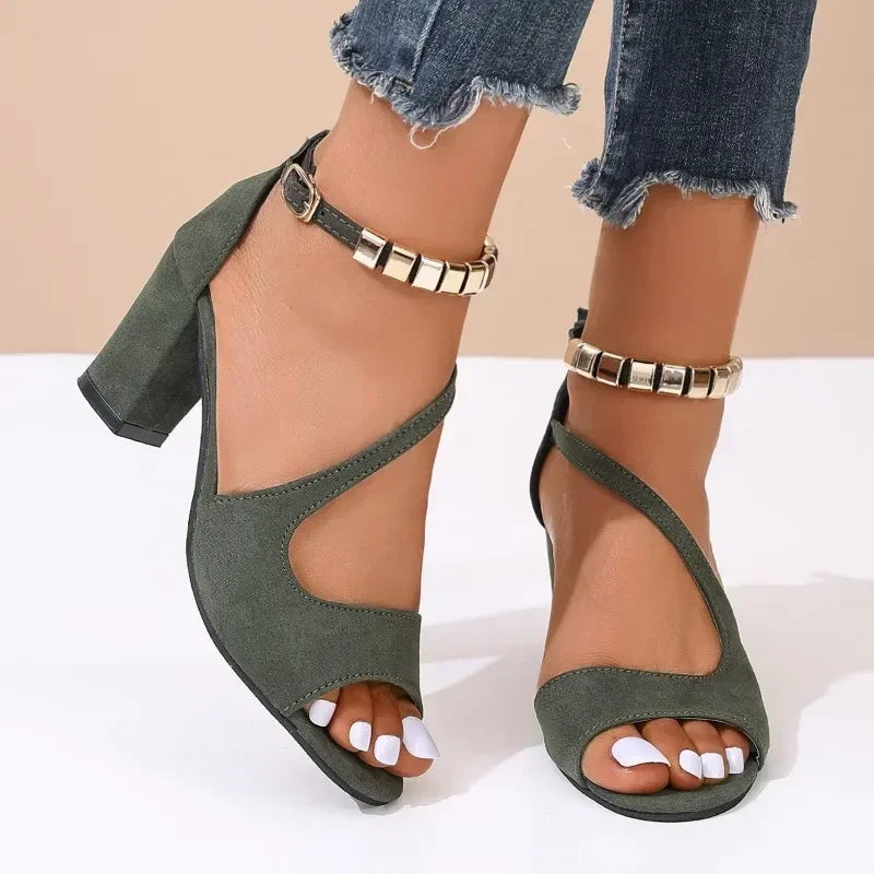 Cyflymder  Fashion high heels new European and American word with suede thick-heeled sandals sexy backless high-heeled sandals large size