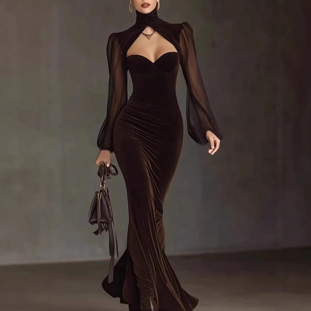 Cyflymder  Spring Autumn Velvet Dress Women Long Sleeve Turtleneck Solid Sexy Elegant Evening Party Skinny Stretch Bodycon Dresses