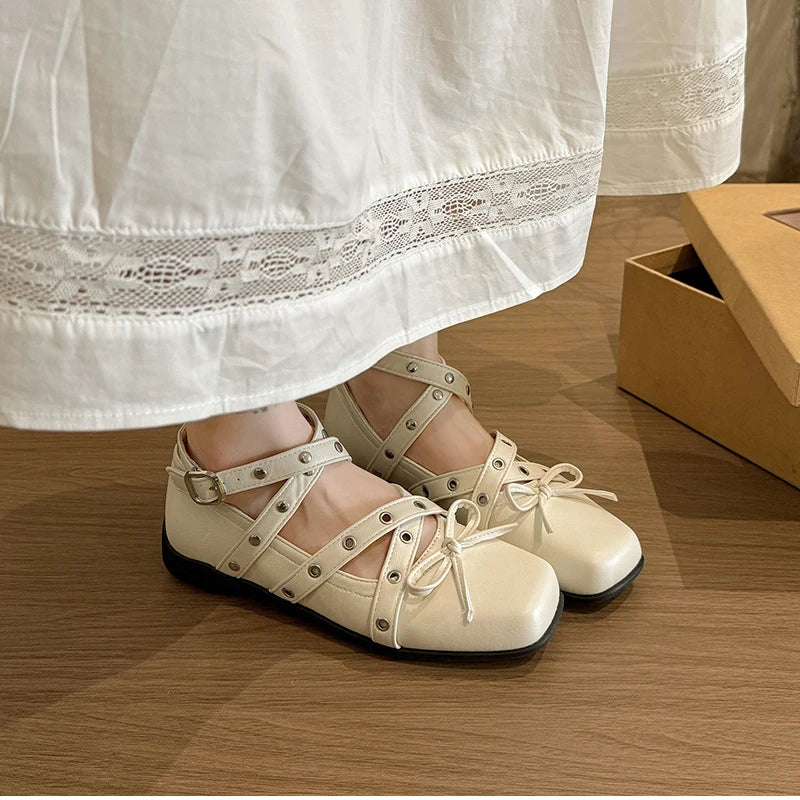 Cyflymder  Cross Ankle Strap Butterfly-knot Women Flats Shoes Spring Autumn Women's Outdoor Comfort Mary Jane Shoes