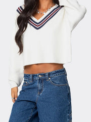 Cyflymder  Women s Cozy Oversized Sweaters with V Neckline and Striped Detailing Perfect for Fall and Winter Fashion