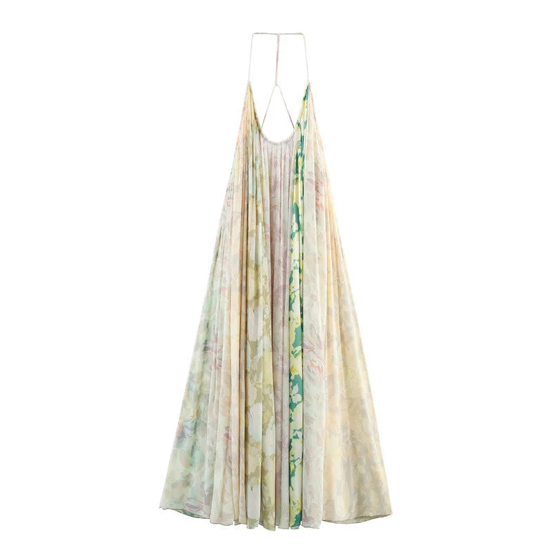 Cyflymder  Women's Summer Suspender Dress Vintage Printed Off Shoulder Chiffon Women Elegant Street Loose Holiday Dress Clothing