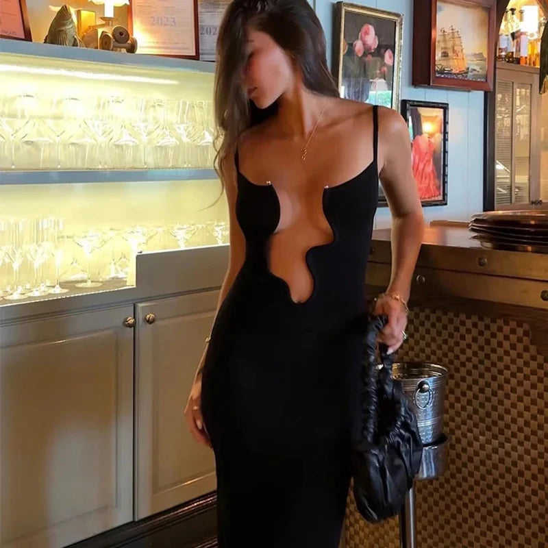 Cyflymder  Sexy Sleeveless Backless Pleated Hem Resort Sling Dress 2025 Women Evening Dress Elegant Solid Color Irregular V Neck Maxi Dress