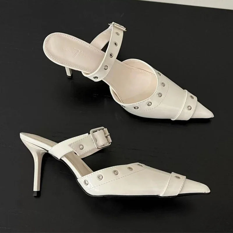 Cyflymder  Metal Buckle High Heels Women's Sandals Summer  Pointed Toe Silver Party  Fashion Womens Pumps Shoes Tacones