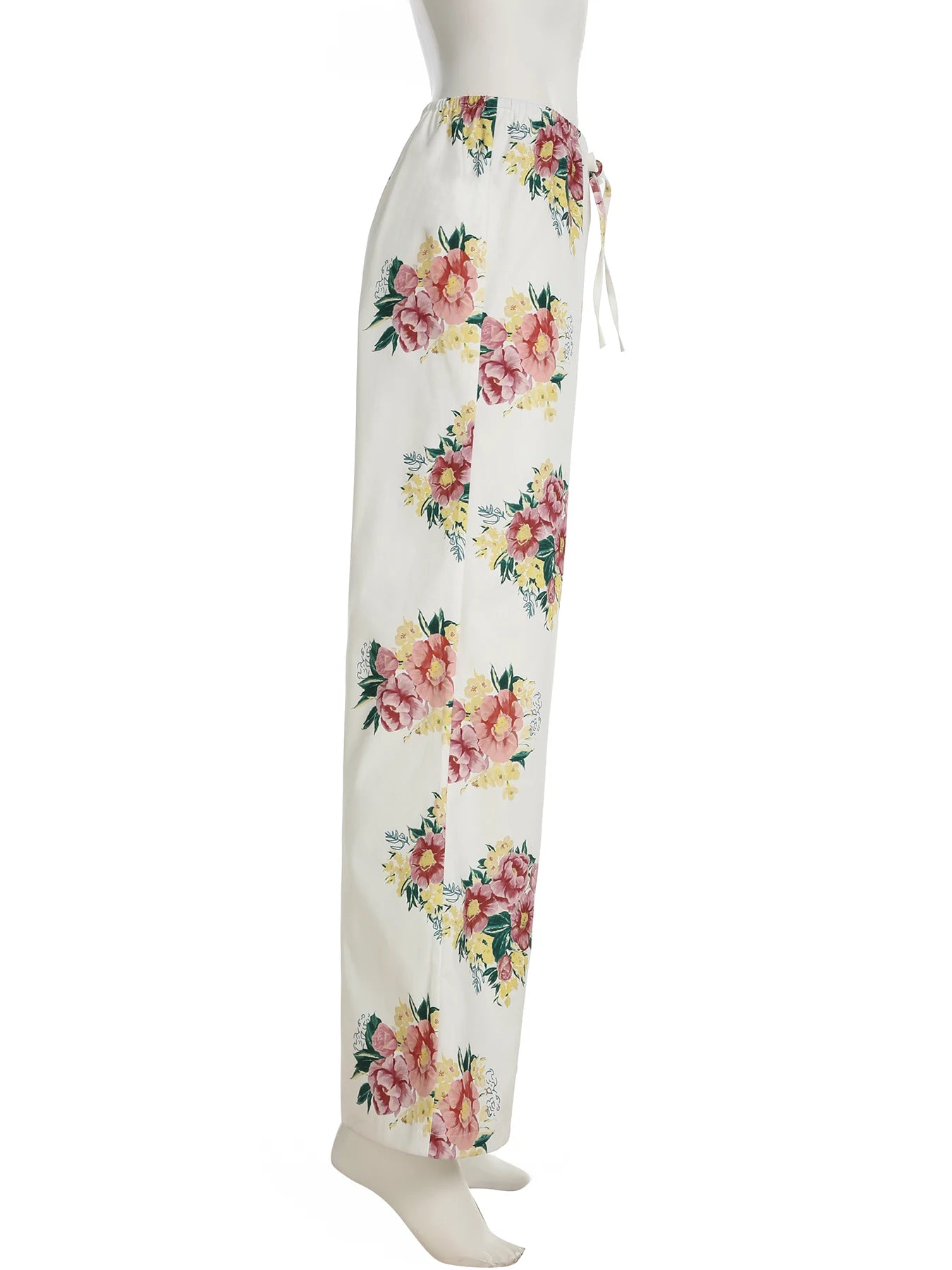 Cyflymder  Casual Floral Printed Wide Leg Pants Loose Mid-Waisted Straight Pants Women Autumn Spring Fashion Streetwear Lady