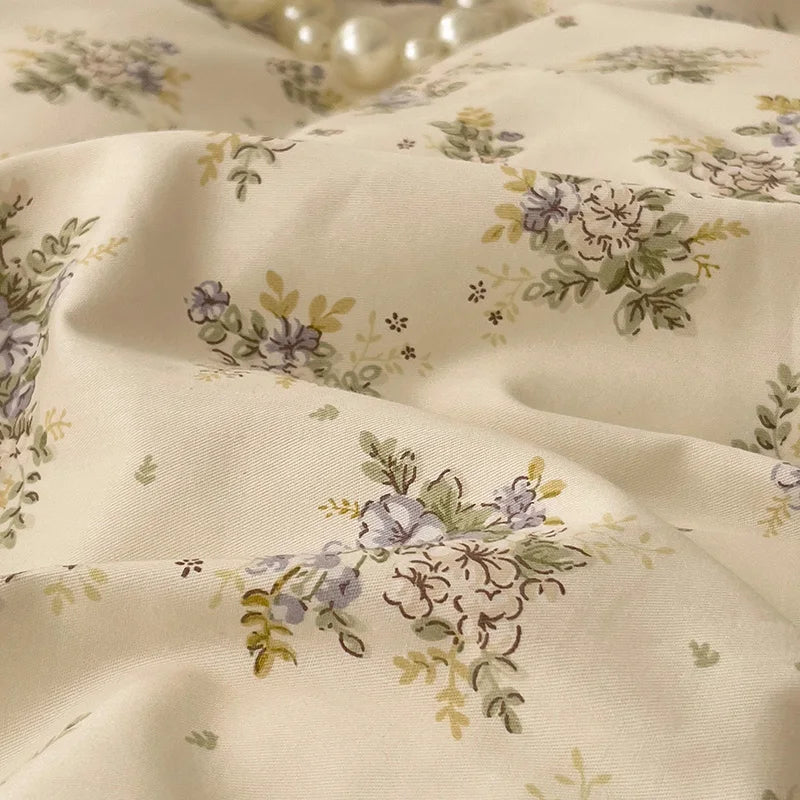 Cyflymder  3/4Pcs Vintage French Fresh Floral Lace Ruffles 100% Cotton Bedding Set Duvet Cover Bed Skirt/Bed Sheet/Fitted Sheet Pillowcases