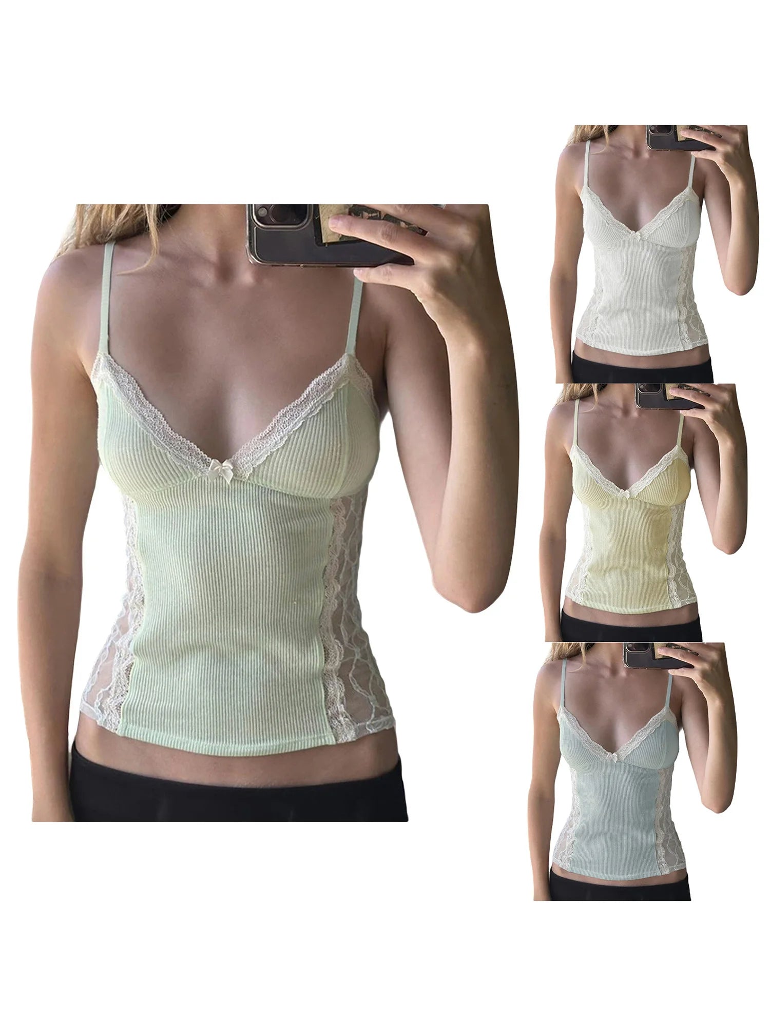 Cyflymder  Elegant Floral Embroidered Tank Tops Stylish Sleeveless V-Neck Blouse Chic Lace Trimmed Camisole Fashionable Summer Shirts with