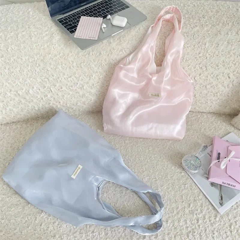 Cyflymder  Korean Elegant Y2k Aesthetic Chic Shoulder Handbags Glossy Tender Fairy Underarm Bag Trendy Fashion Casual Women Shopping Bags