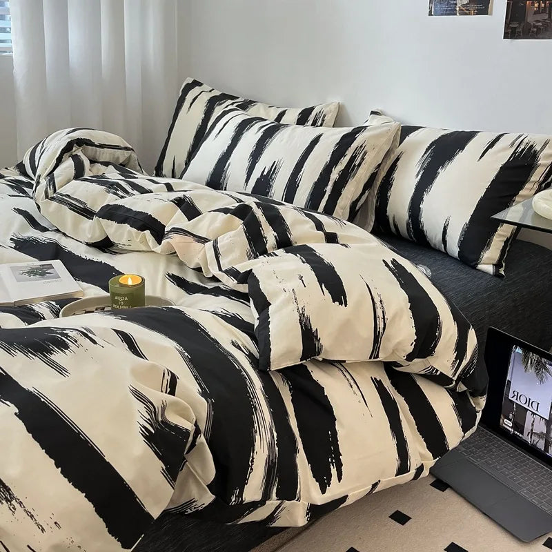 Cyflymder  100% Cotton Bedding Sets with Geometric Pattern Printing Super Soft Durable Bedclothes for Adults Quilt Kit for Home Schools
