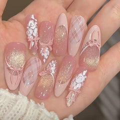 Cyflymder   10Pcs French Cat Eye Handmade Press on Nails Pink Bow Fake Nails Wearable Stick-on Nail Full Cover False Nails Uñas Postizas 네일팁