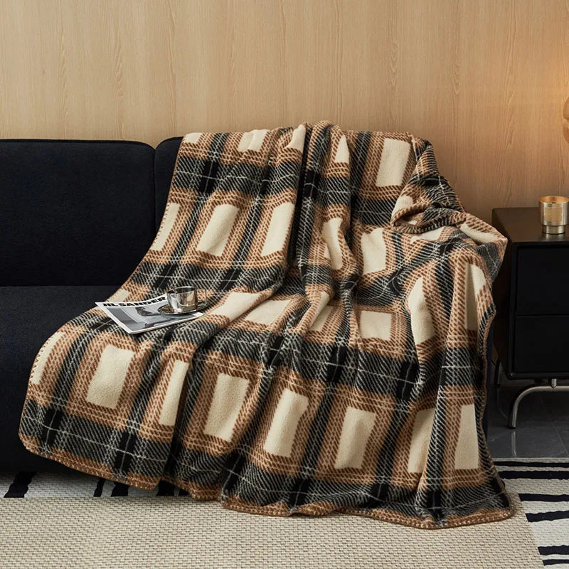 Cyflymder  High-End Thickened Faux Cashmere Blanket Luxury Single Sofa Blanket for Napping Double Layered Retro Multifunctional Home Decor
