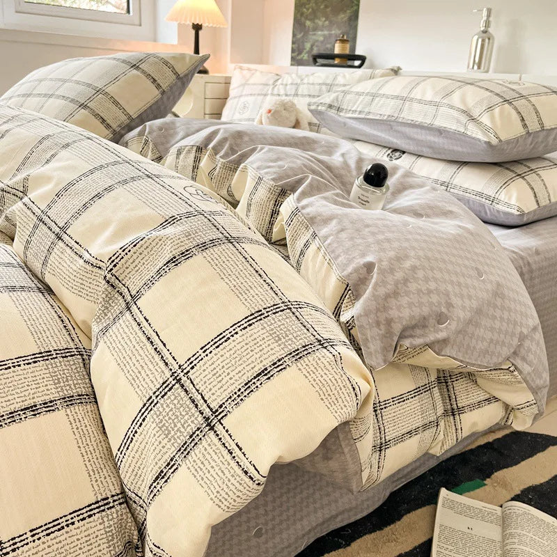 Cyflymder  100% Cotton Bedding Sets with Geometric Pattern Printing Super Soft Durable Bedclothes for Adults Quilt Kit for Home Schools