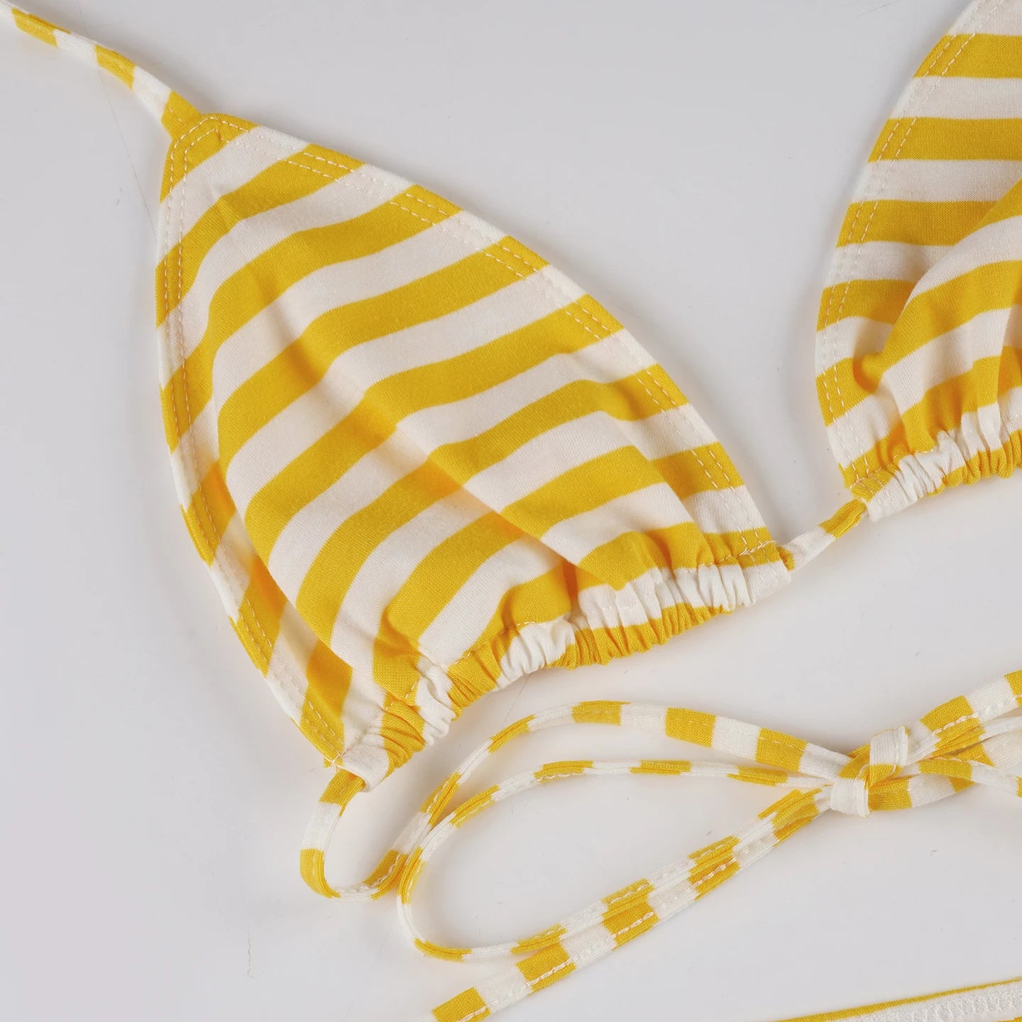 Cyflymder  Beach Style Striped Bikini Sets Holiday Sexy Bandage 3 Piece Sets Backless Brief Halter Tops Low-Waisted Pantys Shorts