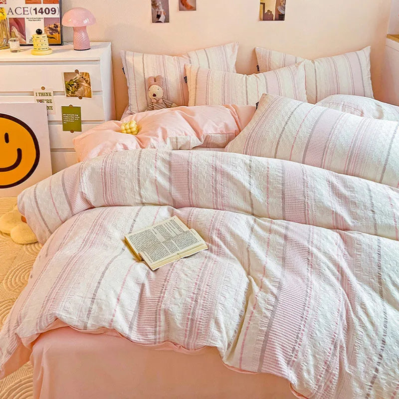 Cyflymder  Class A 60S Pure Cotton Bedding Sets Jacquard Cotton Skin Friendly Comforter Set Girl Style Duvet Cover Set for Queen King Size