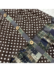 Cyflymder   Vintage Japanese Patchwork Plaid Print High Waist Button All Match A-LINE Skirts