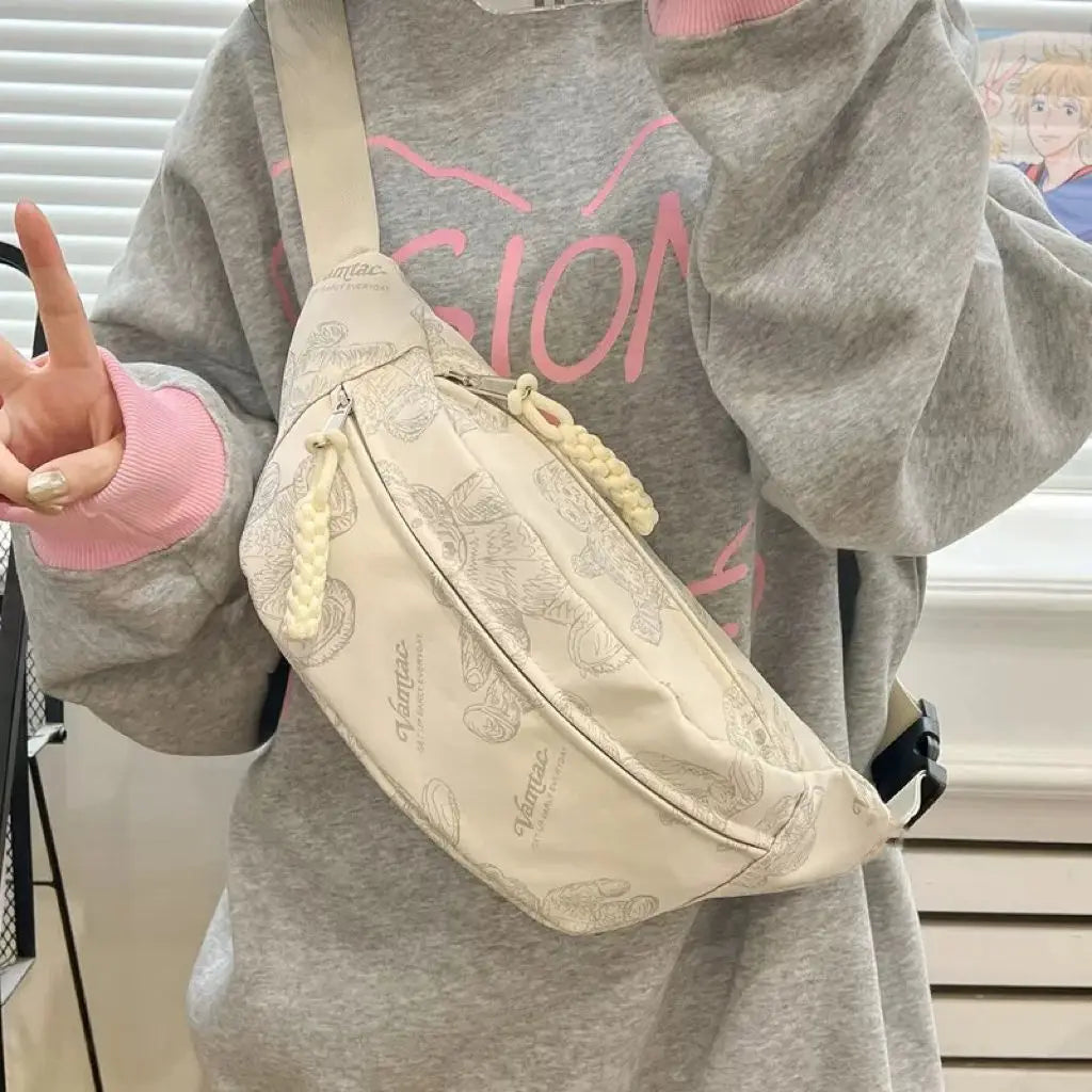 Cyflymder  Cute Little Bear Girl Student Chest Bag, Female Korean Edition Casual Crossbody Bag, Simple and Versatile Waist Bag