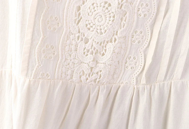 Cyflymder Summer Japan Style Mori Girl Sweet Hollow Out Embroidery White Dress Women Spaghetti Strap Robe White Black Midi Cotton Dresses