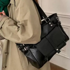 Cyflymder  Korean Vintage Brown Tote Bag Women Leather Large Capacity Shoulder Bag Ladies Preppy Style Commute Daily Crossbody Bag Chic New