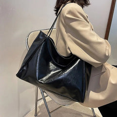 Cyflymder Fashion PU Tote Bag Vintage All-match Large Capacity Commuting Bag Shoulder Bag Daily Life Shopping Bag