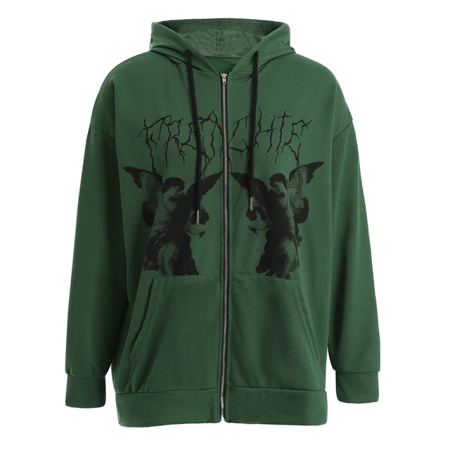 Cyflymder  plus Size Y2K Hoodie Zip up Sweatirt Women's Printing Jaet Casual Comfortable Polyester Cotton Long Sve Sweatirt