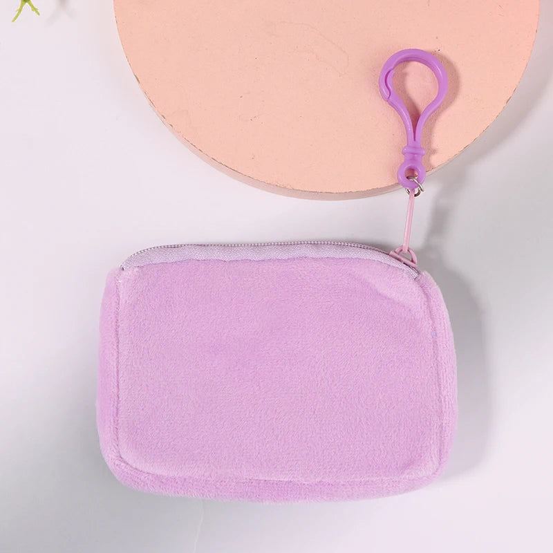 Cyflymder Solid Plush Coin Purse Women's Cute Wallet ID Card Bag Keychain Minimalist Coin Bag Kawaii Wallets for Women