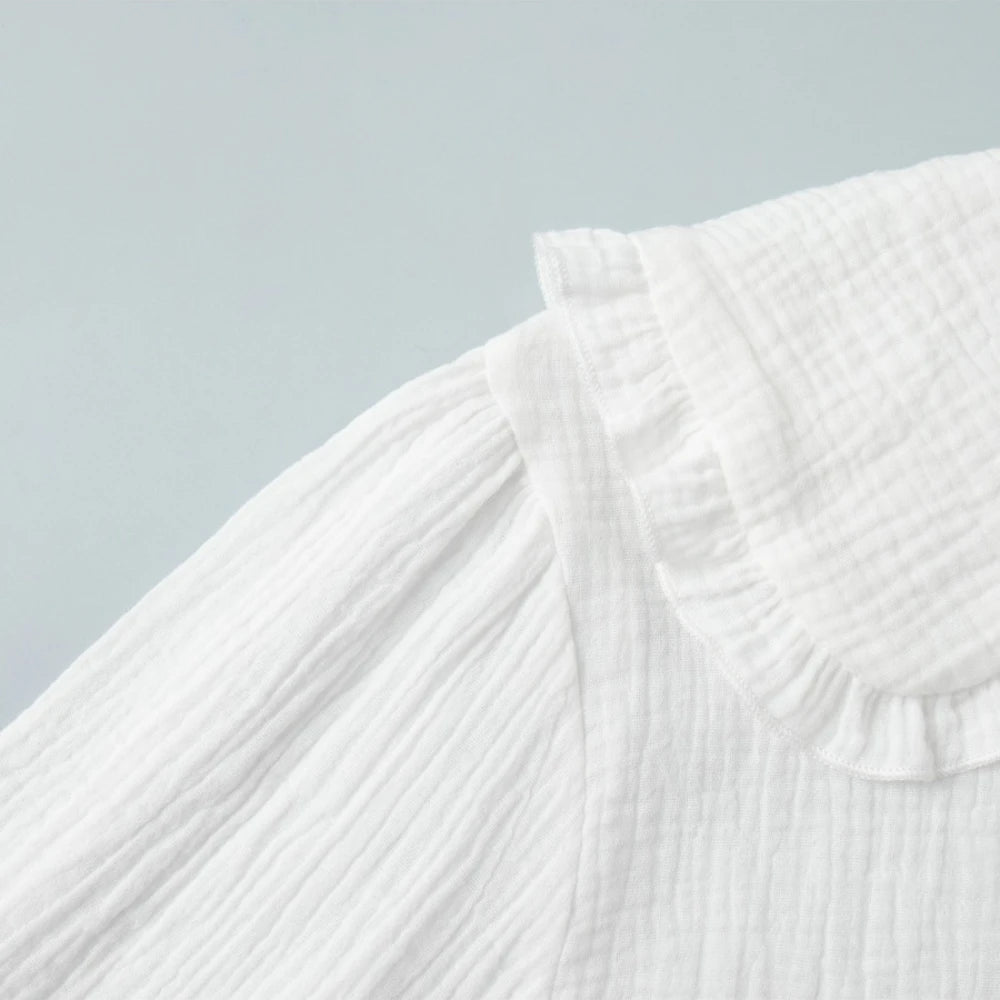 Cyflymder  Cotton Spliced Ruffled White Shirts for Women Peter Pan Collar Lantern Sleeve Patchwork Buttons Shirt Autumn Style