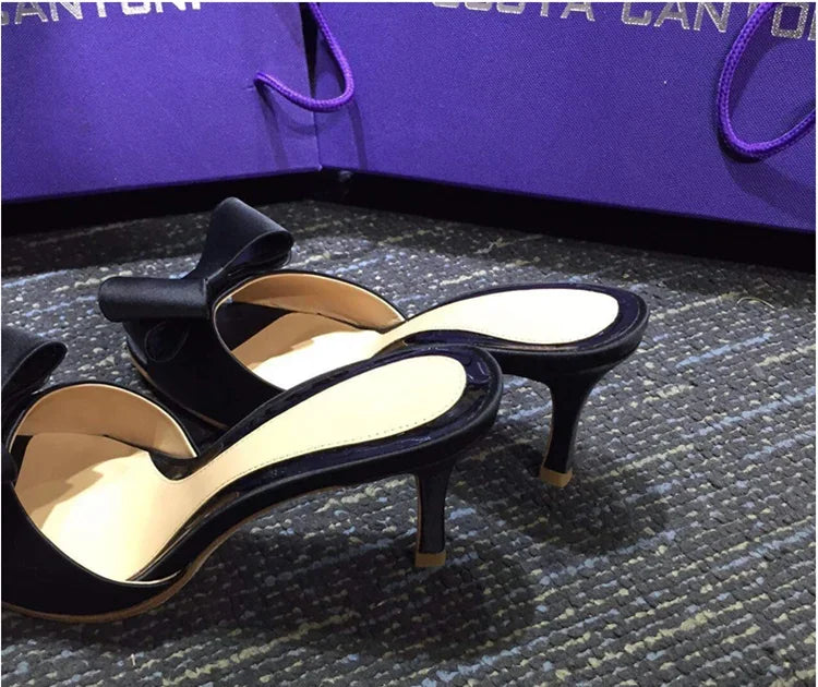 Cyflymder summer new sandals bow slippers fish mouth silk fine heels high Versatile women shoes sex pumps