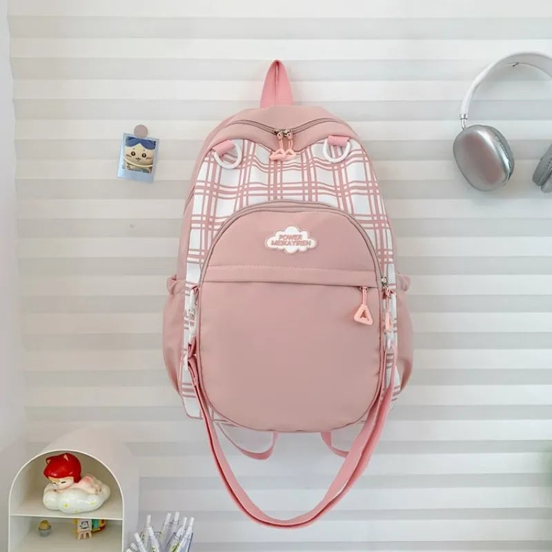 Cyflymder  Y2k Aesthetic Contrast Color Plaid Schoolbags Women Preppy Kawaii All Match Ita Bags Transparent High-capacity Student Backpacks