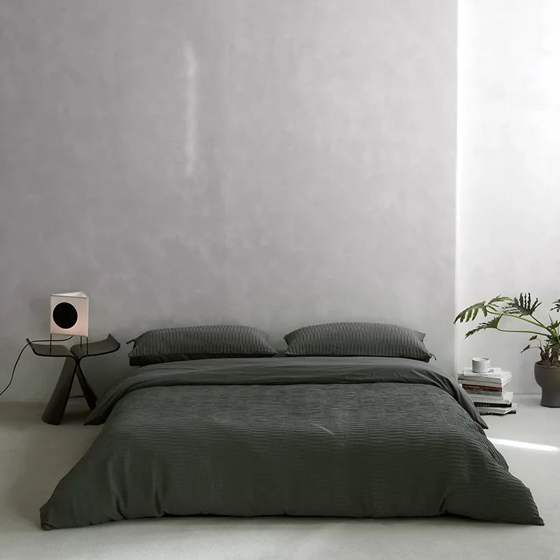 Cyflymder  40S Ripple Jacquard Pure Cotton Bedding Set Bubble Gauze Color Blocking Breathable Quilt Set Twin Full Queen King Bedclothes