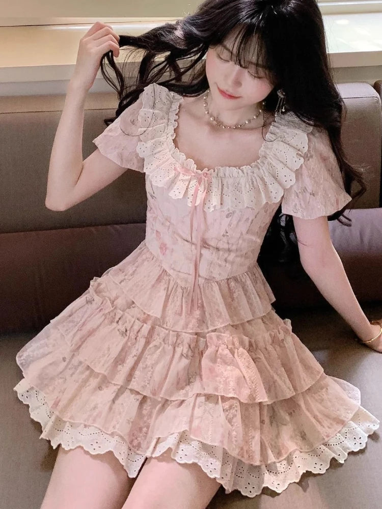 Cyflymder  French Style Sweet Elegant New 2 Piece Sets Women Cute Bow Y2k Tops + Cake Skirts Harajuku Female Korean Popular Clothing 2025