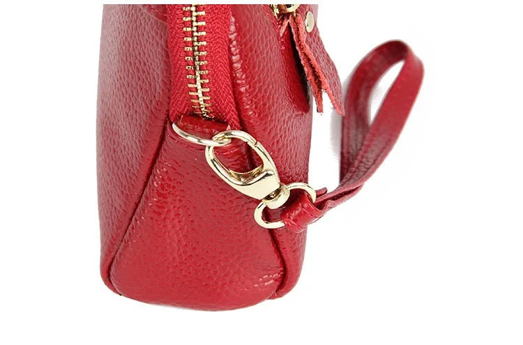 Cyflymder  Genuine Leather Women Wallet Long Zipper Wristlet Bag Chain messenger bag for female Cowhide Coin Purse Mobile phone bags