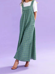 Cyflymder  Women s Sleeveless Plaid Maxi Dress with Square Neckline and Wide Shoulder Straps for Summer Beach Vacation